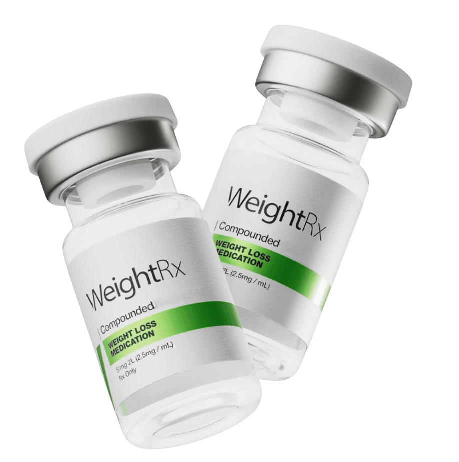 Two vials of WeightRx compounded tirzepatide